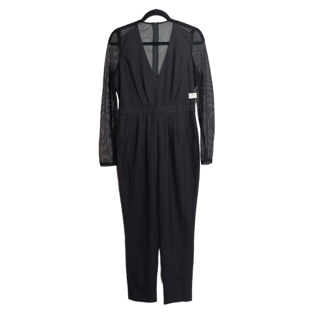 CHARLOTTE RUSSE Black Mesh Panel Long Sleeve V Neck Jumpsuit Large NWT